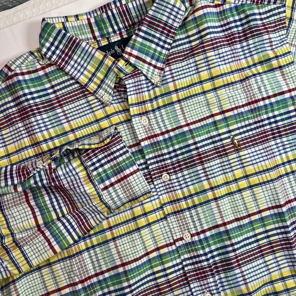 Ralph‎ Lauren Custom Fit Flesh Pony Men's Button Down Plaid Shirt Size XLarge